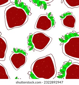 Strawberry seamless pattern. Strawberry doodle style fresh fruit healthy food. Repeated texture background. For packing, fabric, bags print, textile, wrapping, cloth print
