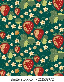 Strawberry seamless pattern, doodling design. Hand drawn elements. Endless background. Berries vector illustration. Strawberry field.