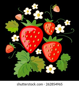 Strawberry seamless pattern, doodling design. Hand drawn elements. Endless background. Berries vector illustration. 