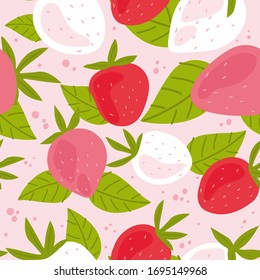 Strawberry seamless pattern for fabric design. Creative scandinavian texture for fabric, wrapping, textile, wallpaper, apparel. Vector Hand drawn illustration