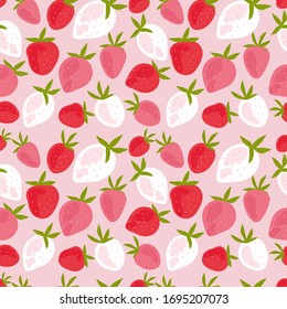 Erdbeeren nahtloses Muster für die Stoffgestaltung. Kreative skandinavische Textur für Stoff, Umhüllung, Textilien, Tapeten, Bekleidung. Vektorillustration Handgezeichnete Illustration