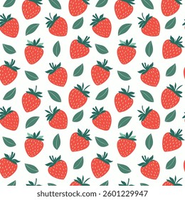 Strawberry seamless pattern flat style background illustration
