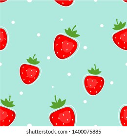 Strawberry seamless pattern, fresh fruit on blue background vector illustration.