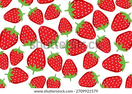 Strawberry seamless pattern with fresh red berries and simple shapes. Vector fruit background for fabric, wrapping, wallpaper, and decorative design elements.