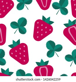 Strawberry seamless pattern, fruit background, summer in flat style.
