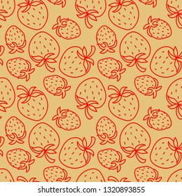 Strawberry seamless pattern. Hand drawn fresh fruit. Vector sketch background. Color doodle wallpaper. Berry print