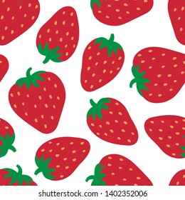 Strawberry seamless pattern. Hand drawn fresh berry. Doodle wallpaper. Vector sketch background. Red and white print for kitchen curtain or tablecloth