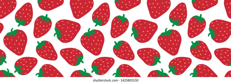 Strawberry seamless pattern. Hand drawn fresh berry. Doodle wallpaper. Vector sketch background. Red and white print for kitchen curtain or tablecloth