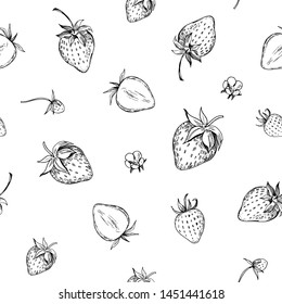 Strawberry seamless pattern. Hand drawn illustration with transparent background. Vector