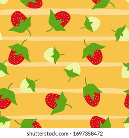 Strawberry seamless pattern, hand drawn, doodle vector background, for tablecloth, wrapping, packaging, textile, decoration.