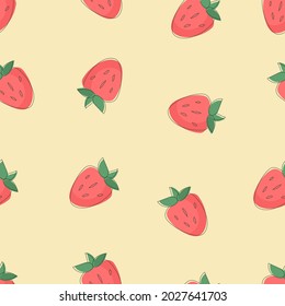 Strawberry seamless pattern. Hand drawn cartoon strawberry on a light background. Vector pattern.