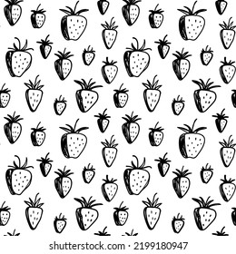 Patrón de fresa sin soldadura. Ilustración vectorial dibujada a mano. Esbozo de doodle con lápiz o marcador. Garabatos en blanco y negro