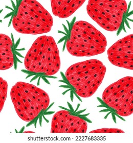 Strawberry seamless pattern hand drawn vector illustration with watercolor splashes, isolated background. Vegetarian eco food product, organic, vegan nutrition. Menu cover design, print. Hello summer.