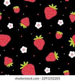 Strawberry seamless pattern. Hand drawn vector illustration. Texture for print, textile, fabric, packaging. Summer background.