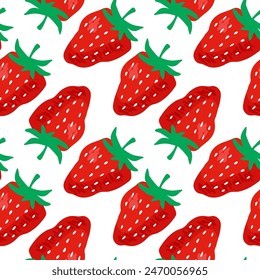 Strawberry seamless pattern hand drawn vector illustration. Doodle print with Red Berry background with green leaves. Berry organic food for dessert menu, wallpaper, textile, wrapping, packaging.