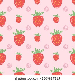 Strawberry seamless pattern hand drawn design for print on fabric and other uses.