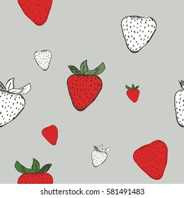 Strawberry seamless pattern. Hand drawn berry vector background. Strawberry sketch.