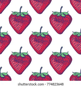 Strawberry Seamless Pattern hand drawn background. Vector illustration