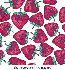 Strawberry Seamless Pattern hand drawn background. Vector illustration