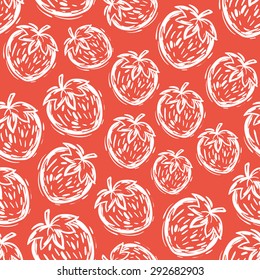 Strawberry seamless pattern hand-drawn on a white background
