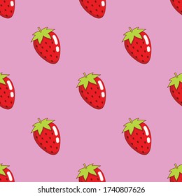 strawberry seamless pattern isolated on pink background, cute fruit print, suitable for background, printing, clothes, wrapping, textile, fabric etc.