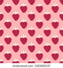 Patrón de fresa sin soldadura. Las bayas jugosas con un fondo rosado. Impresión de bayas de verano para textiles, papel digital, envoltura, fondo, ilustración vectorial