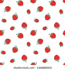 Strawberry seamless pattern. Juicy red berry. Hand drawn color vector sketch background. Fashion textile design. Doodle summer print 