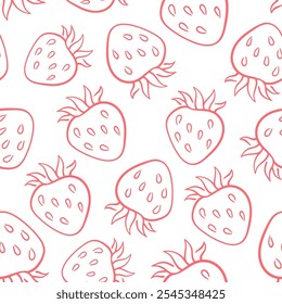 Patrón sin fisuras de fresa en estilo de arte en línea sobre fondo blanco. Diseño dibujado a mano para menú, frutería, textil y tarjeta.