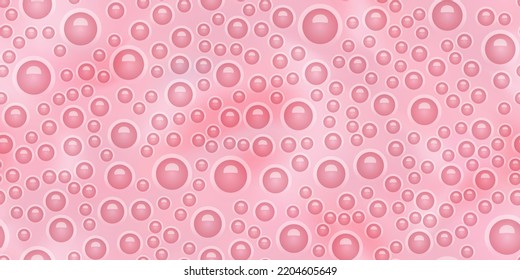 Strawberry seamless pattern with milk shake texture top view. Abstract vector background with bubbles. Berries smoothie surface. Dairy beverage. Blended frothy drink. Ice cream cocktail