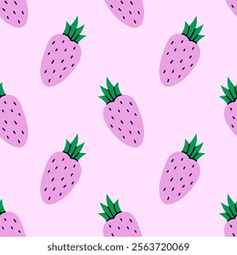 Strawberry Seamless Pattern. Minimal Fruit background with falling hand drawn playful berries. Repeat vector illustration in flat style