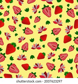 strawberry seamless pattern on bright yellow background