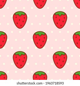Strawberry seamless pattern on pink polka dot background vector illustration