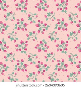 Padrão sem emenda de morango no fundo rosa, padrão de frutas de verão
