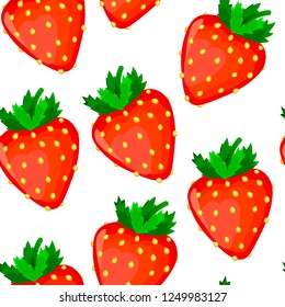 Strawberry seamless pattern on white. Fruit summer background. Vector illustration. 