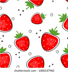 Strawberry seamless pattern on white background vector illustration.