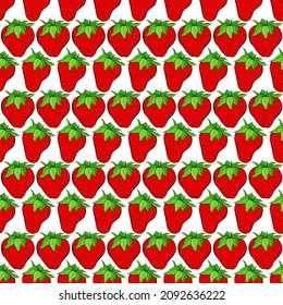 Strawberry seamless pattern on white background. Red berry repeating endless texture. Yummy boundless background. Vegan food surface pattern design. Editable tile for kitchen textile.