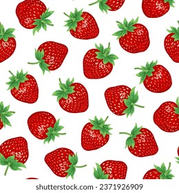 Fresa. Patrón de fresa sin soldadura sobre un fondo blanco. Fresa de verano. El diseño es perfecto para papel pintado, tela, etiquetas, empaque.