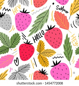 Strawberry seamless pattern for print, textile, wallpaper. Modern fruits background for kids fabric, clothes.