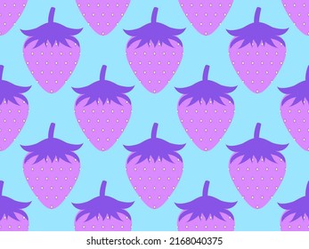 Strawberry seamless pattern. Purple strawberries on a blue background in 80s retro style. Design for banners, posters and advertising products. Vector illustration