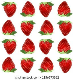 Strawberry seamless pattern realistic whole berries, top view on white background. Vector stock illustration