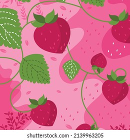 strawberry seamless pattern. Red berries, green leaves. Vector illustration. strawberry wallpaper art, red fruit illustrations