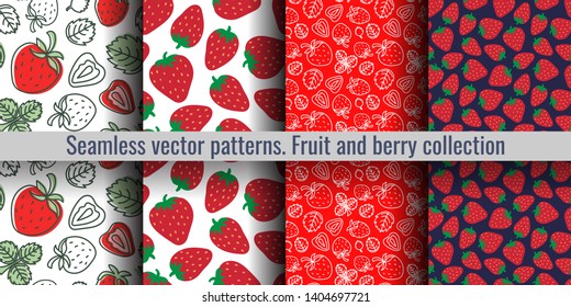 Strawberry seamless pattern. Red berry. Fashion design. Food print for kitchen tablecloth, curtain or dishcloth. Hand drawn doodle wallpaper. Vector sketch background