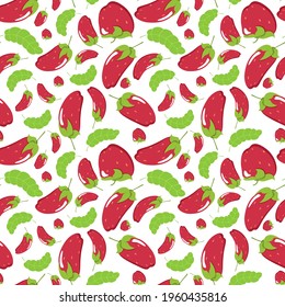 Strawberry seamless pattern. Red berry with leaves. Endless texture for summer eco design. Vector illustration