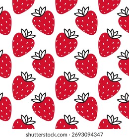 Patrón sin fisuras de fresa. Rojo y negro Estilo plano de moda dibujado a mano. Ideal para envolver papel, tela, telón de fondo, Fondo de pantalla, decoración de San Valentín. Ilustración vectorial