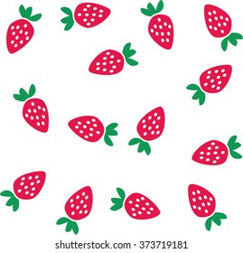 strawberry seamless pattern red with green tails, primitive easy, positive with white dots