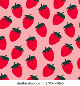 Strawberry seamless pattern. Red strawberries on pink. Large bright berries. Berry pattern for textiles, web banner, postcards. Fresh summer fruits. Red berries and fruits. Digital papers strawberry.