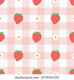 Strawberry seamless pattern. Repeat pattern with fresh fruit red strawberries