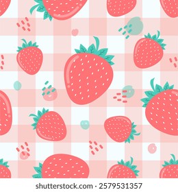 Strawberry seamless pattern. Repeat pattern with fresh fruit red strawberries