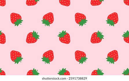 Strawberry seamless pattern. Repeat pattern with fresh fruit red strawberries