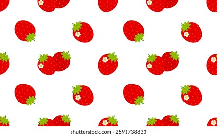 Strawberry seamless pattern. Repeat pattern with fresh fruit red strawberries